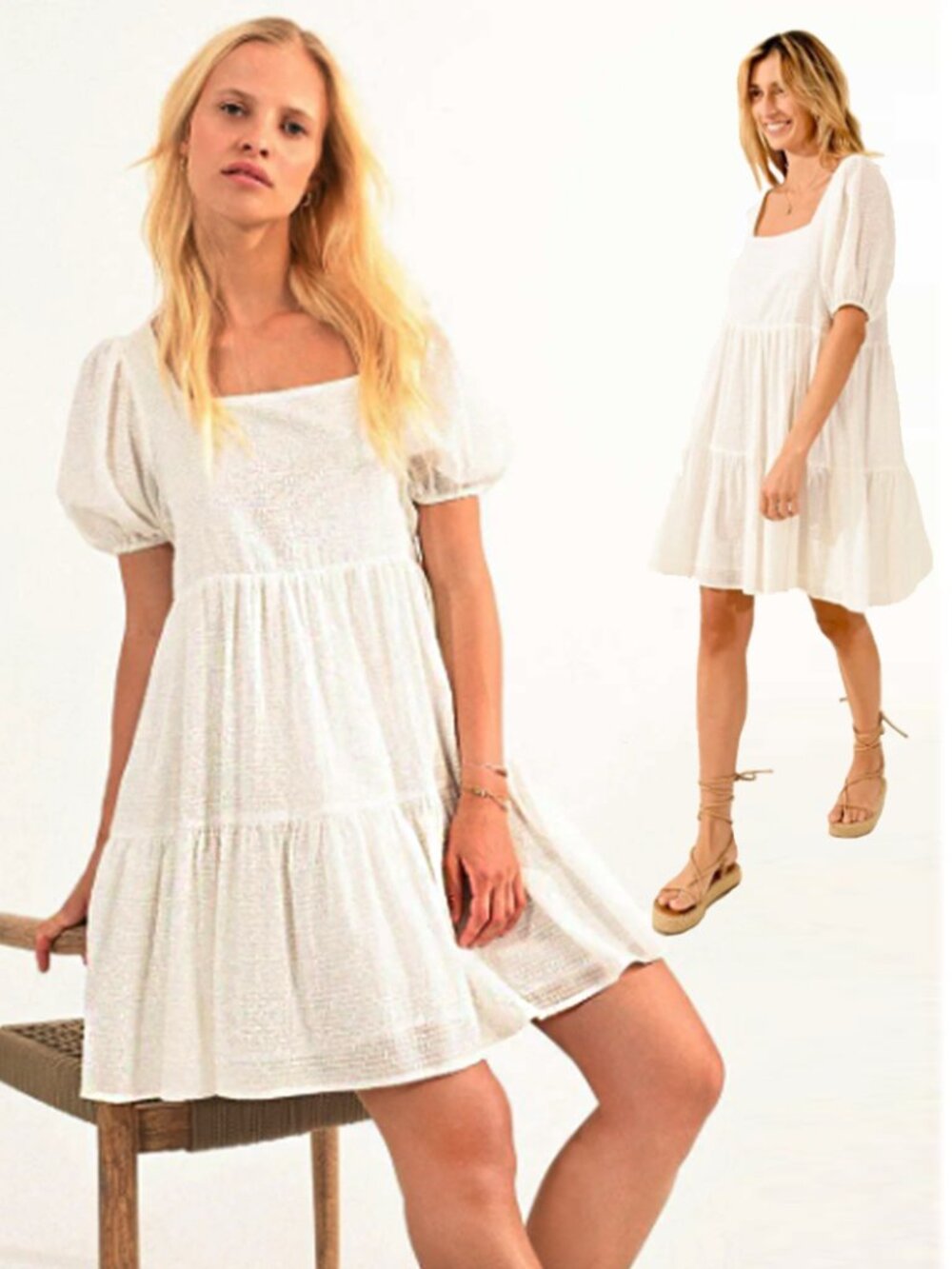 Anthropologie Molly Bracken Cotton Delicate Pointelle Square Neck Mini Dress XS